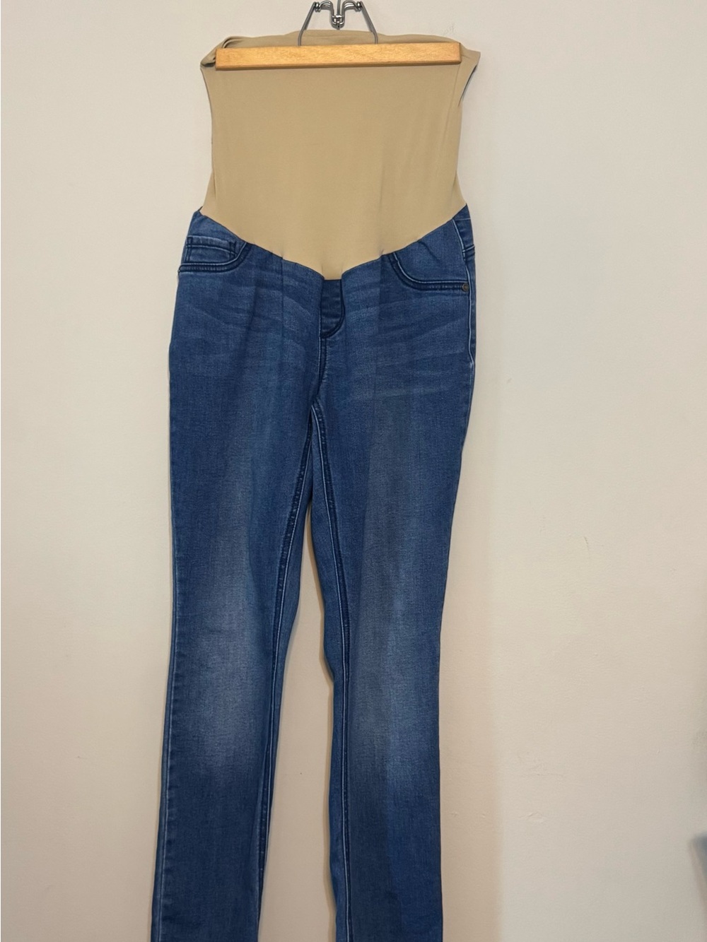 Indigo Blue Maternity Skinny Jeans with Beige Support Panel Sz L